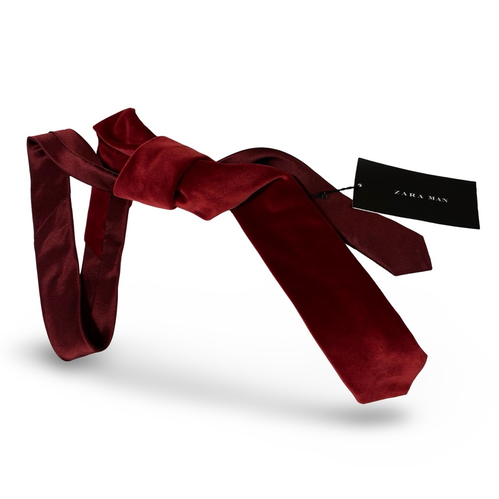Zara Tie Men’s Burgundy Velvet Velour Zara Man Neck Tie NWT